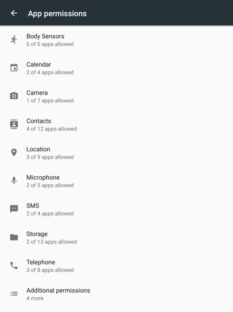 An overview of your apps' permissions on Android M