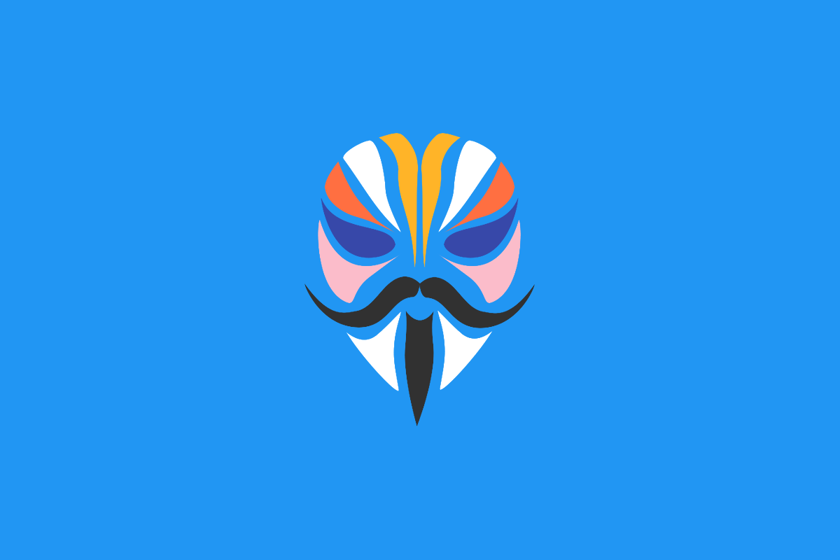 Magisk logo on blue background