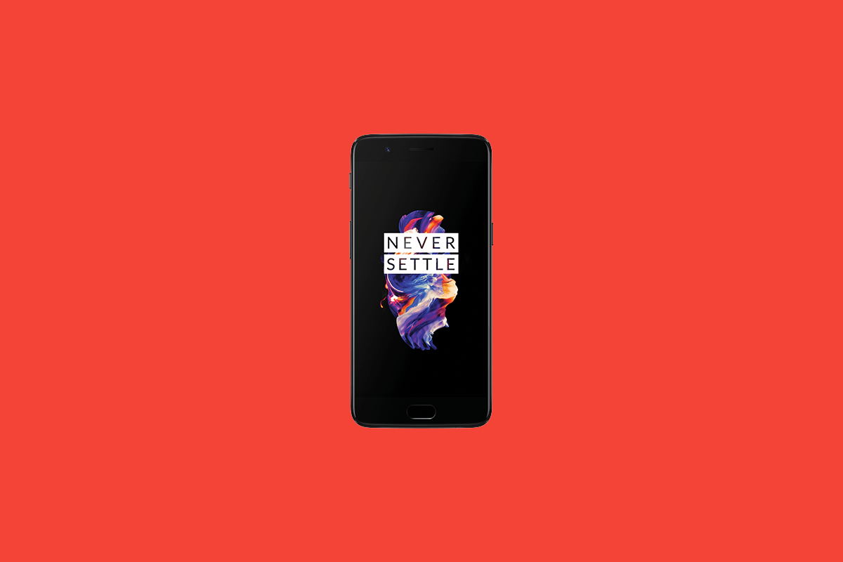 Midnight black OnePlus 5 on red background