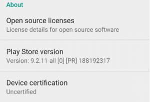 GApps Play Store Uncertified