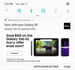 Samsung Push Notification Advertisement