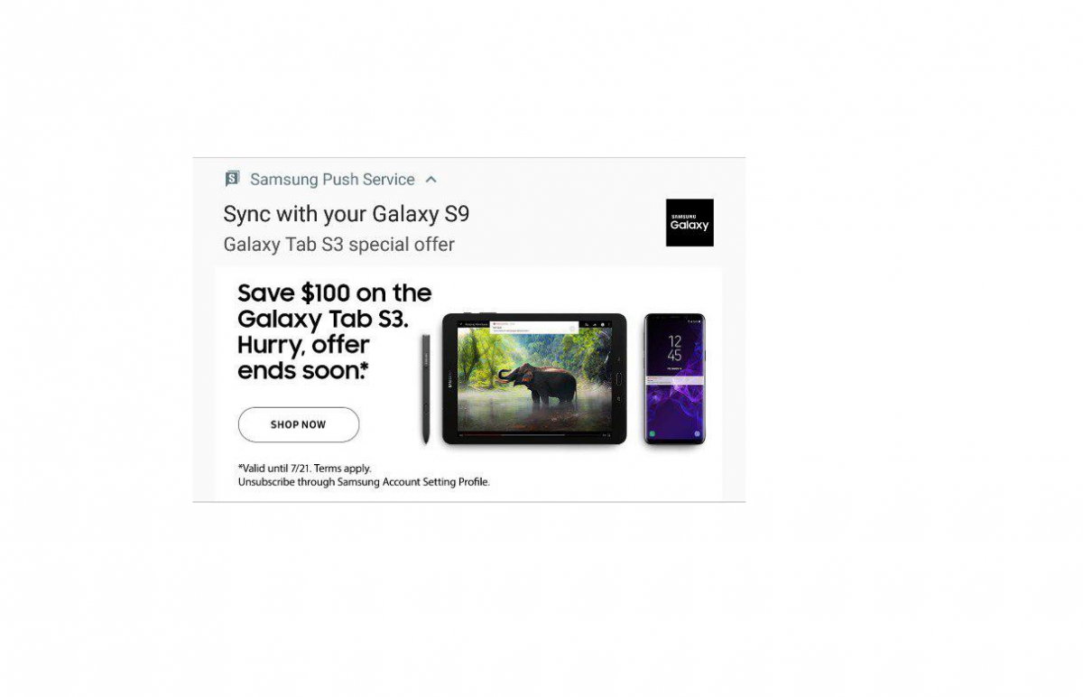 Samsung Push Notification Advertisement