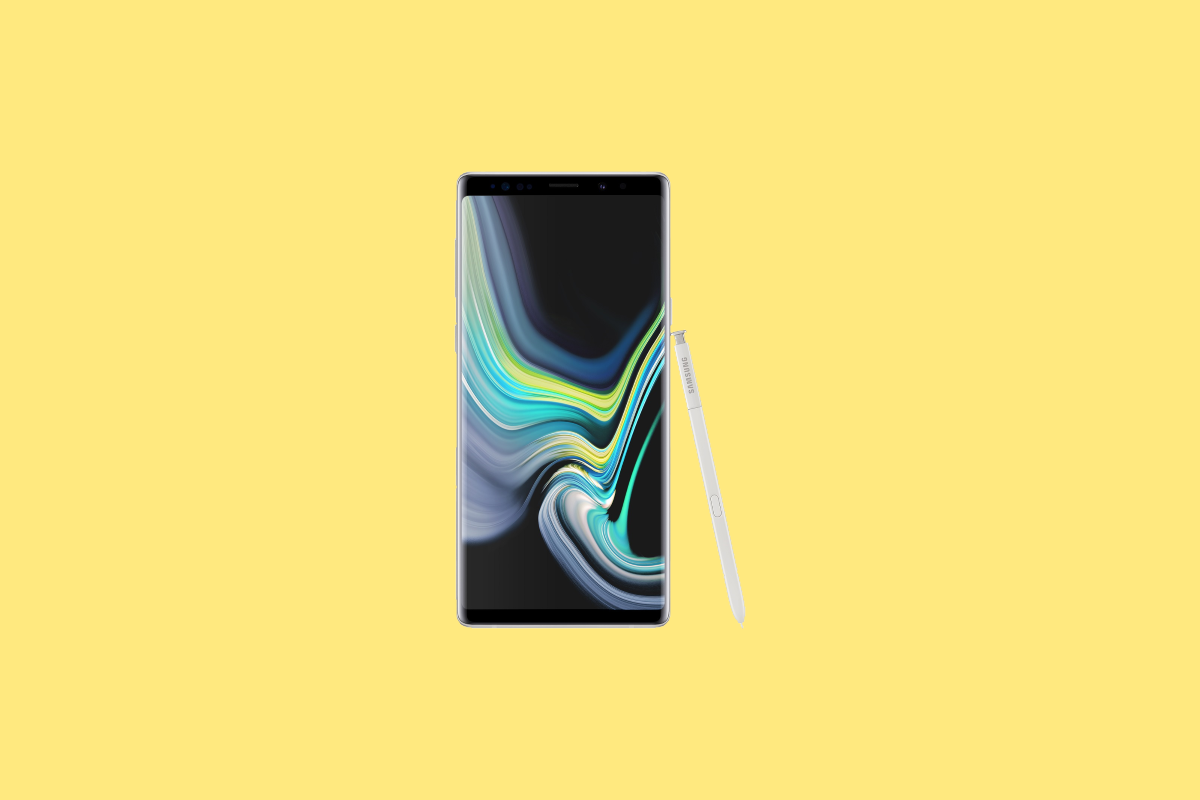 Samsung Galaxy Note 9 with S Pen on yellow background