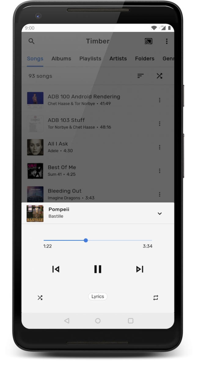 TimberX is a Material Theme music player app that supports Wear OS