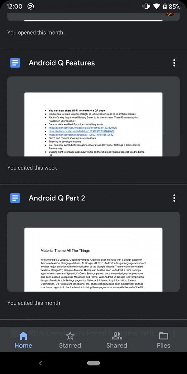 Google Drive 2.19.112 has a dark theme that works with Android Q