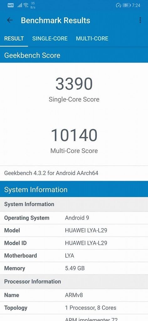 Huawei Mate 20 Pro Geekbench score
