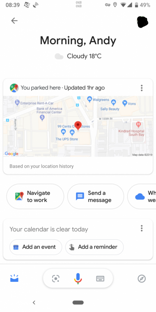 google assistant parking screenshot