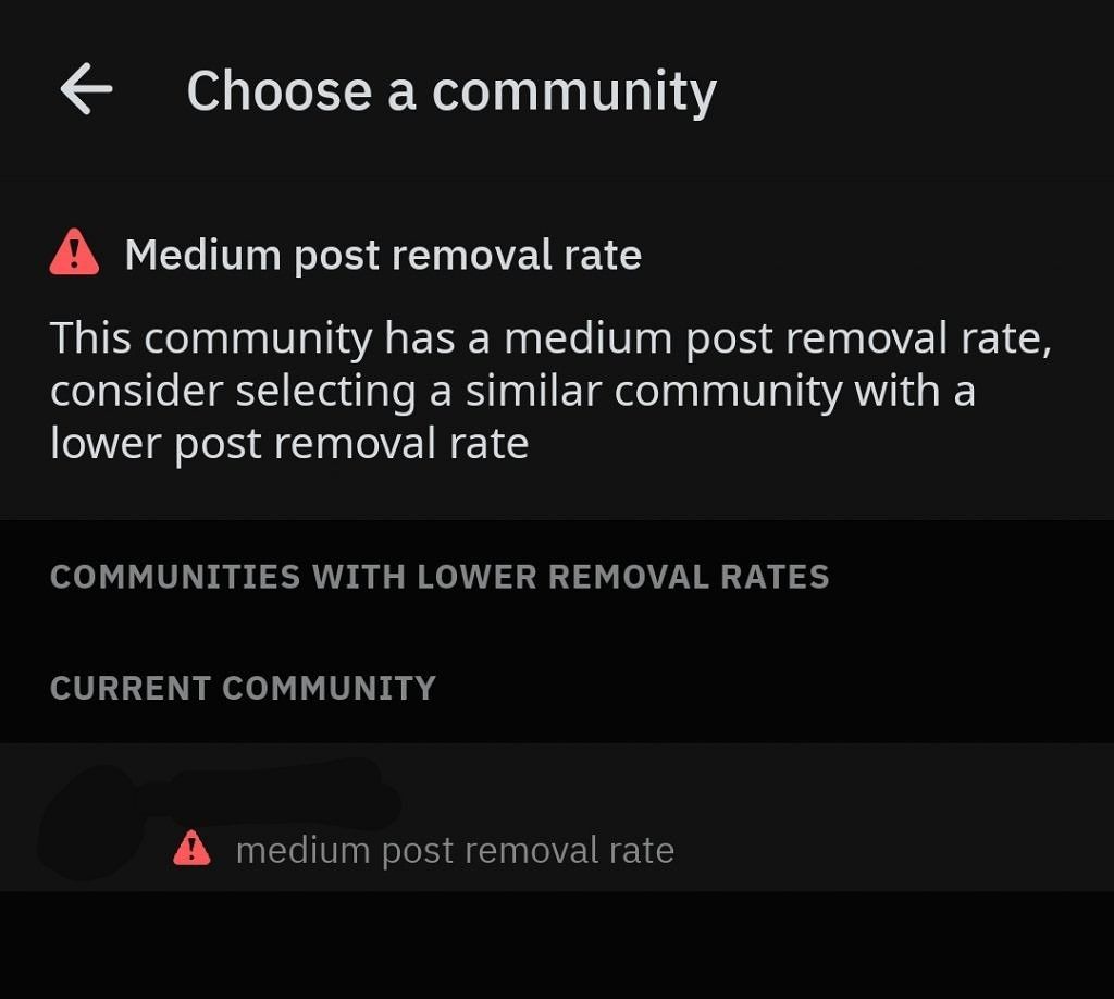 Reddit post removal rate warning