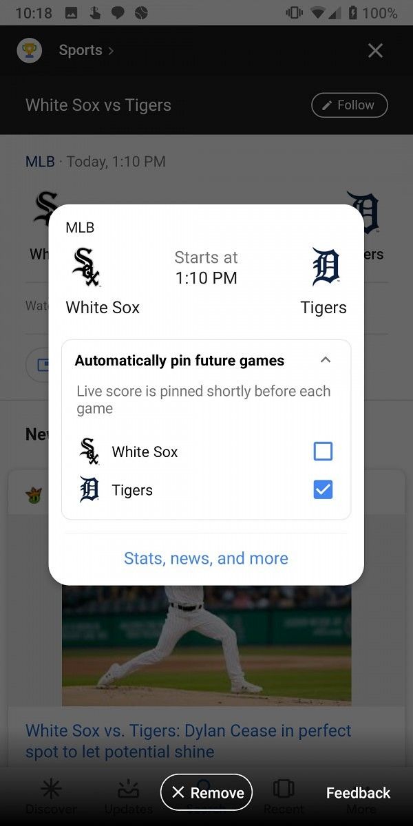 Google can now automatically pin live scores of future sporting events