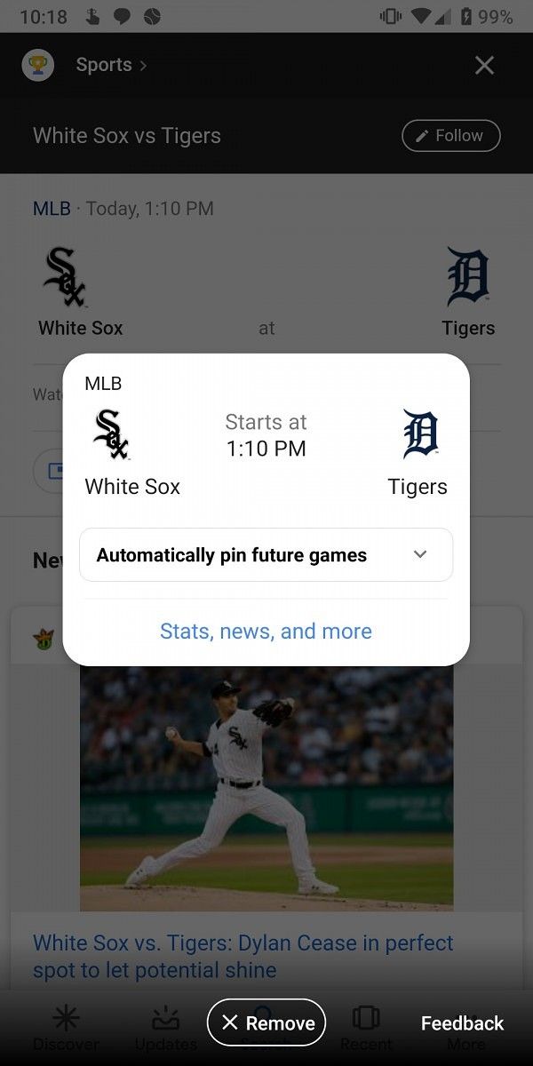 Google can now automatically pin live scores of future sporting events