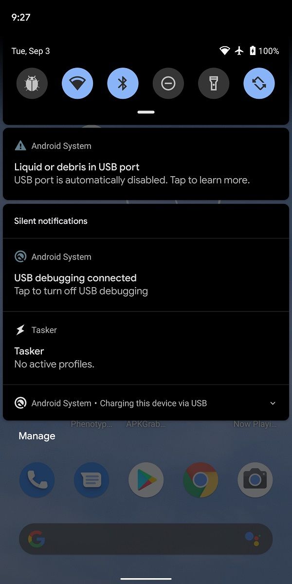 Android 10 adds warnings for USB port contamination and overheating