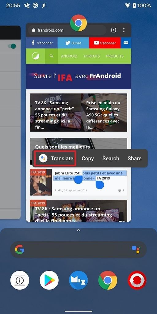 Google App Translate button in Android 10