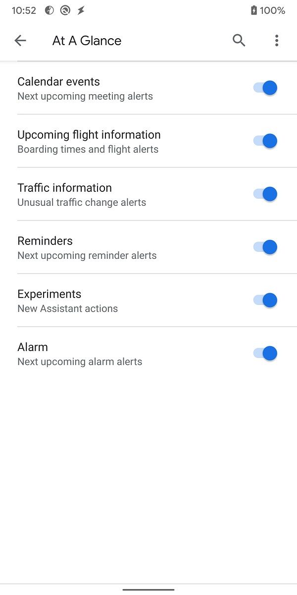 Google App At a Glance features