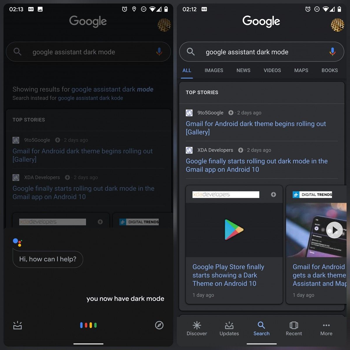 google app assistant dark theme