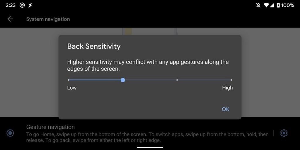 Android 10 back gesture sensitivity