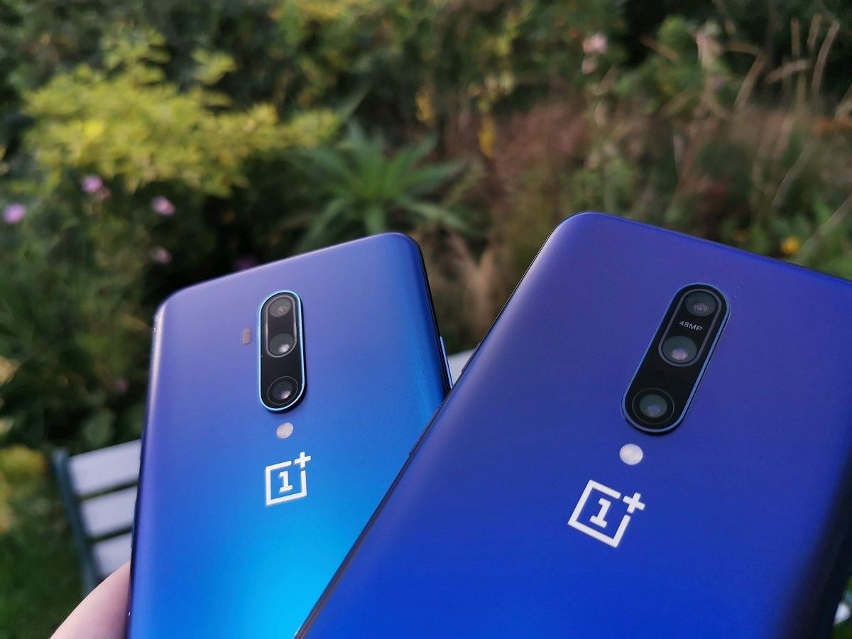 OnePlus 7 Pro and OnePlus 7T Pro with plants in the background.