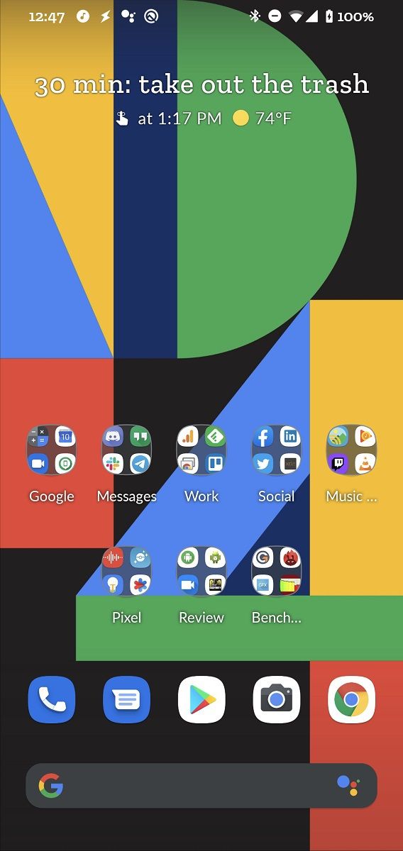 At A Glance widget tests showing Google Assistant reminders