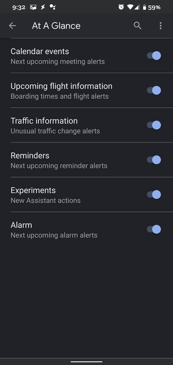 At A Glance widget tests showing Google Assistant reminders