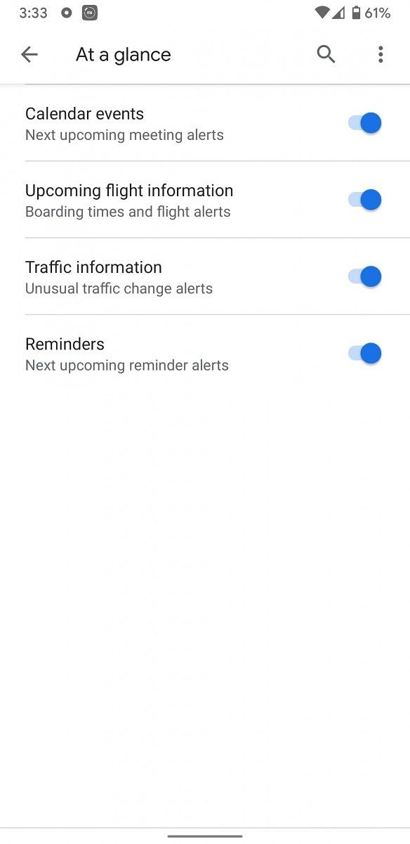 At A Glance widget tests showing Google Assistant reminders