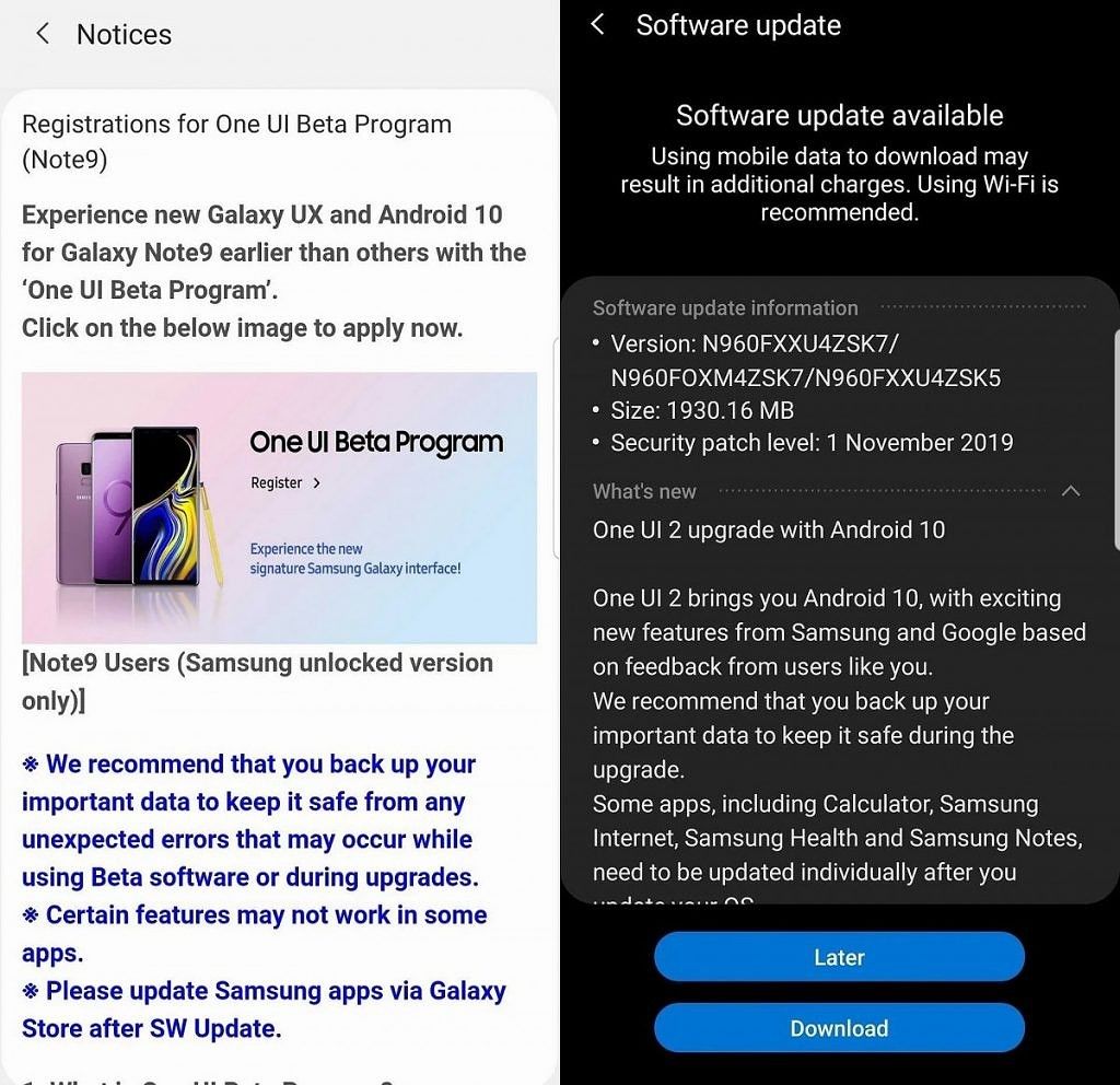 Galaxy Note 9 One UI 2.0 beta India