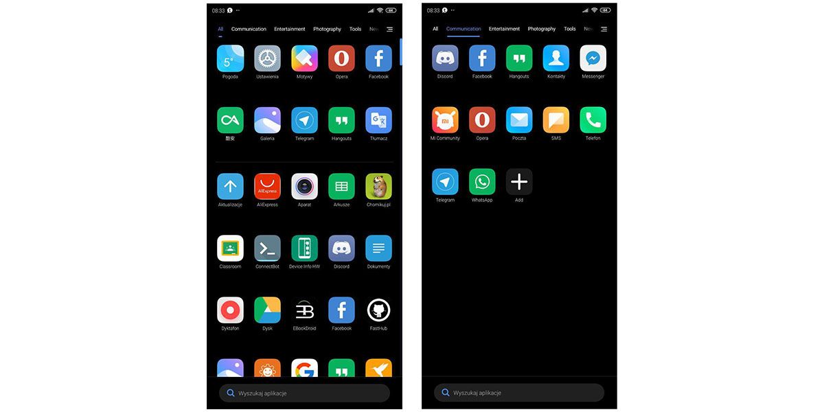Xiaomi MIUI Launcher App Categories