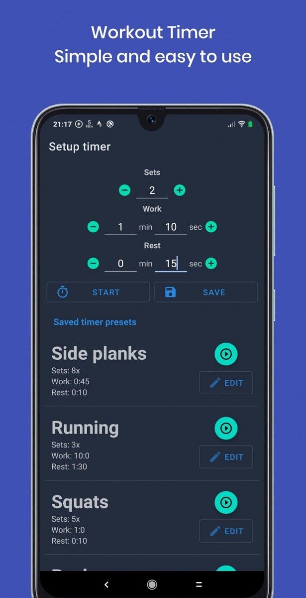 Workout Timer is a free Android app that helps you stay fit with
