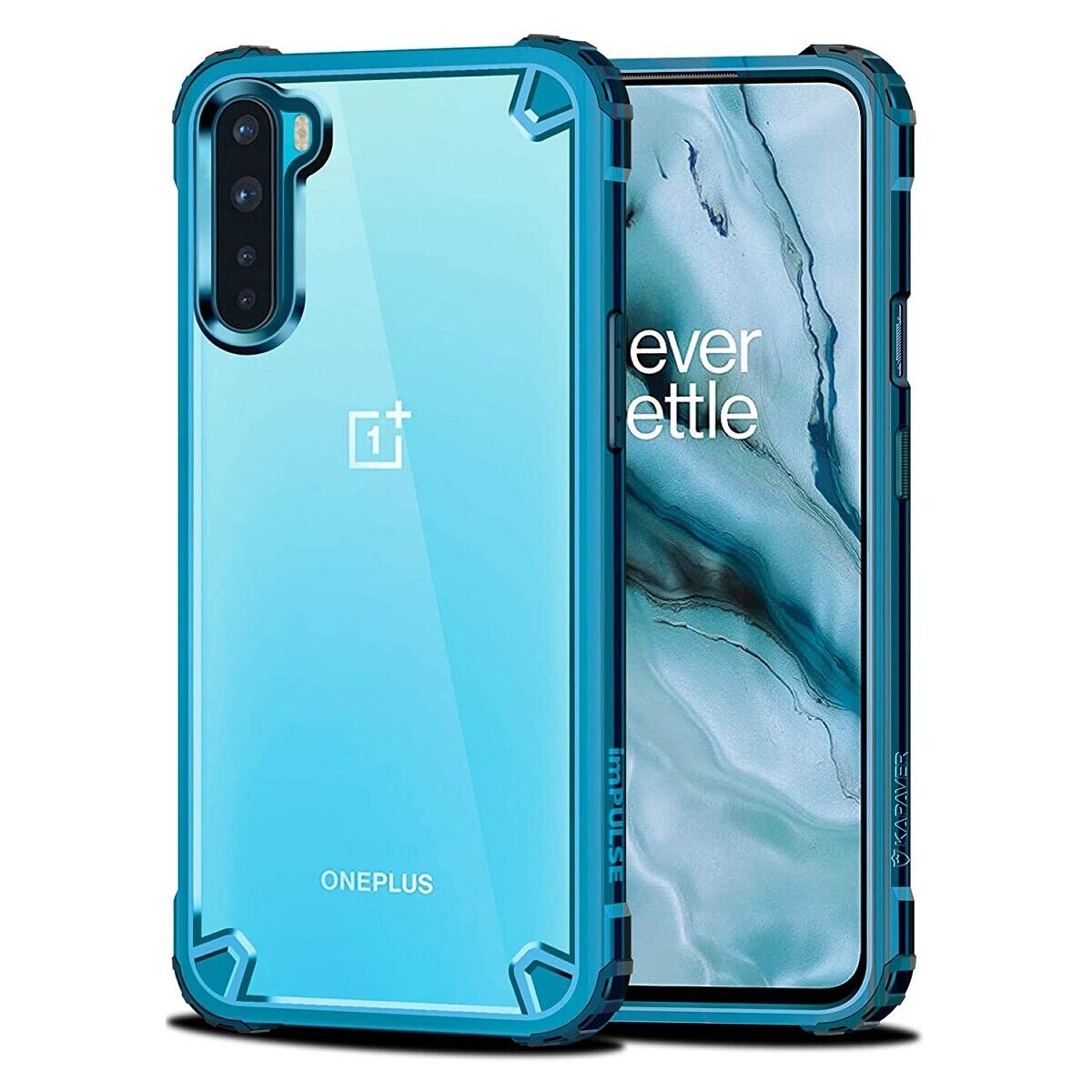 The Kapaver Impulse is a hybrid case with a transparent polycarbonate back and a TPU bumper for shock absorption. Available in Sea Blue and Moon Gray colors for bumper.