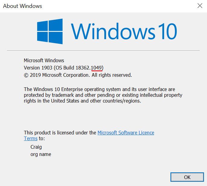 Windows 10 verify build number WSL 2 backport