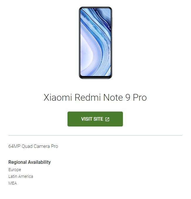 Xiaomi Redmi Note 9 Pro Android Enterprise Recommended