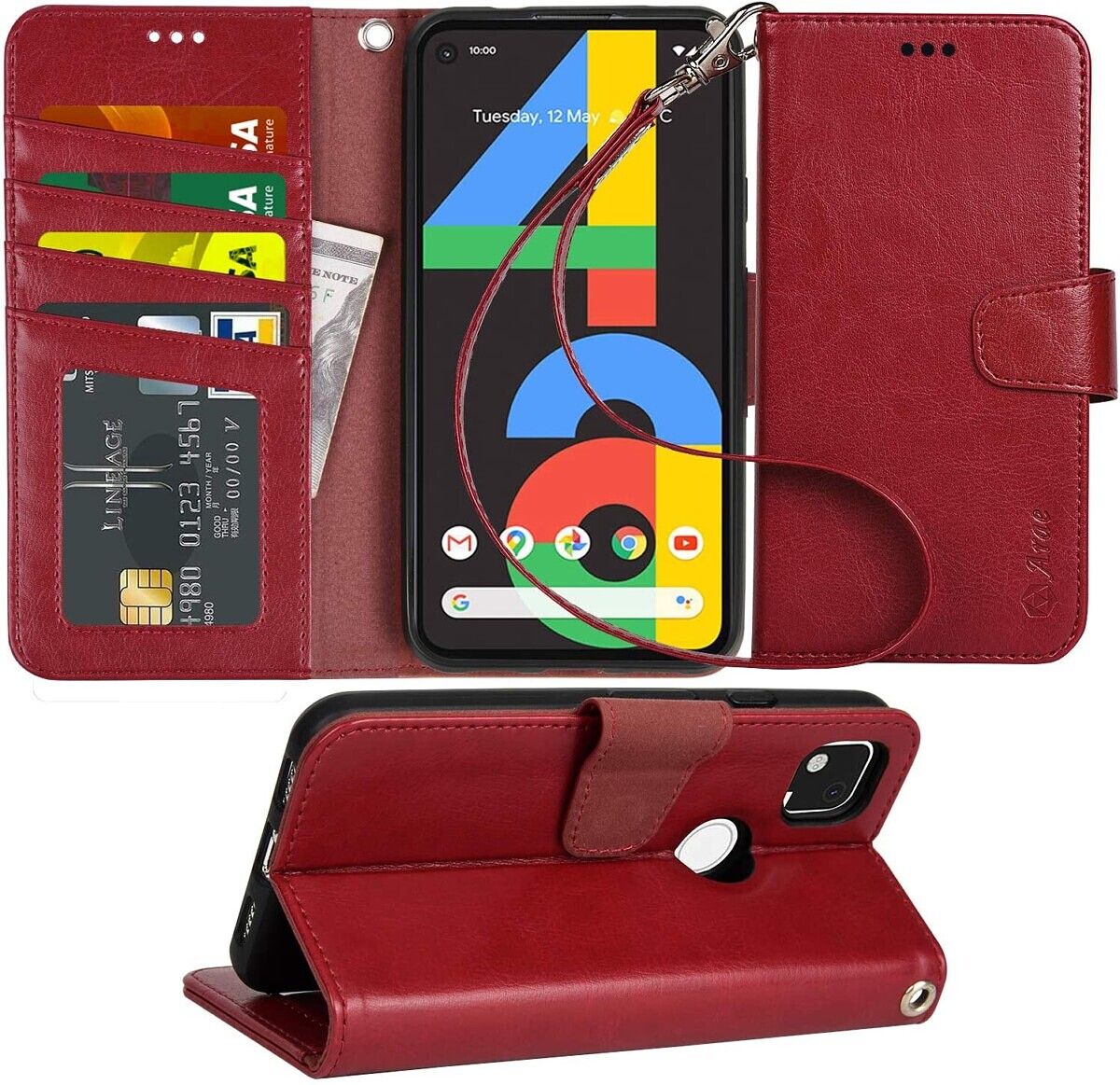 The Arae case provides a full wallet case for the Google Pixel 4a. Hold your ID card, credit cards, and money in one place! Also, the extra flap not only protects your phone screen, but you can use it to prop the Pixel 4a up.