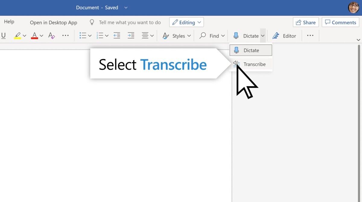 Microsoft Word transcribe