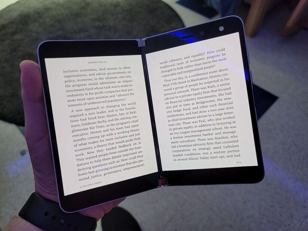 Reading a book on the Microsoft Surface Duo