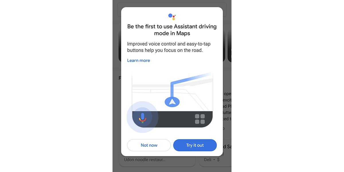 Google Assistant Driving Mode opt-in dialog in Google Maps