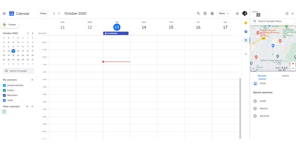 Google Maps side panel in Google Calendar