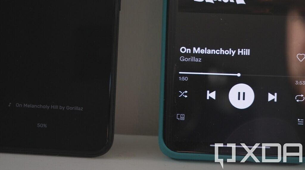 Google Pixel 5 identifying the song On Melancholy Hill, with the OnePlus 8 Pro playing the song beside it