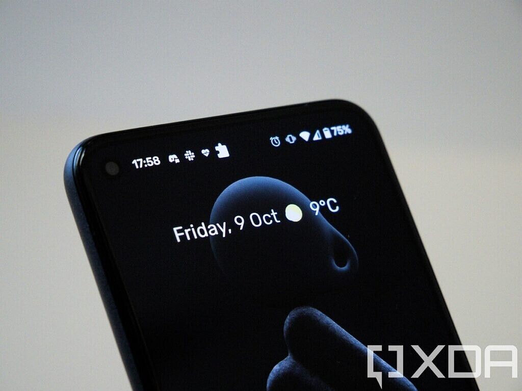 The front of the Google Pixel 5, showing the home-screen wallpaper
