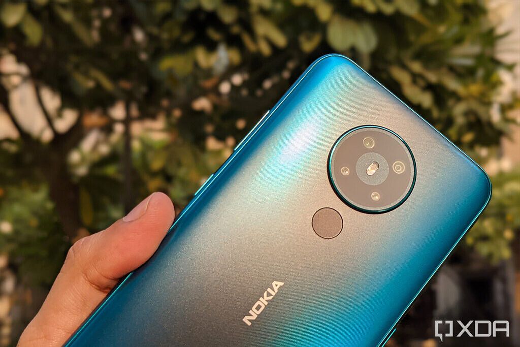 Nokia 5.3 in cyan color under sun