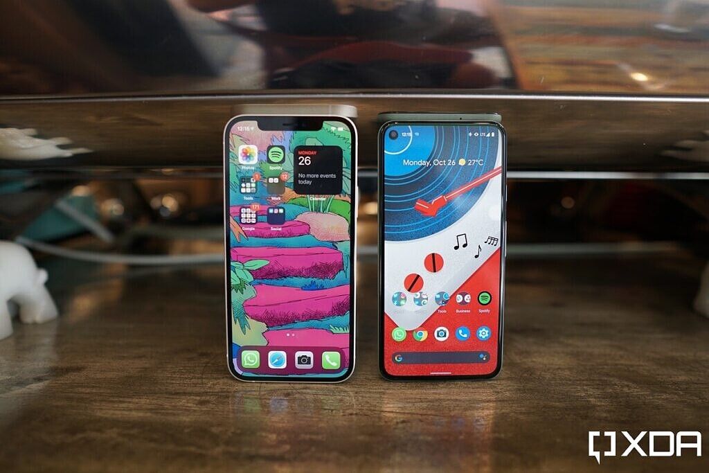 The iPhone 12 and the Pixel 5.