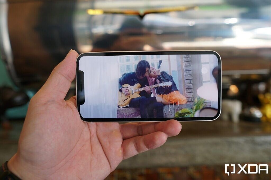 The iPhone 12 notch cutting into video content.