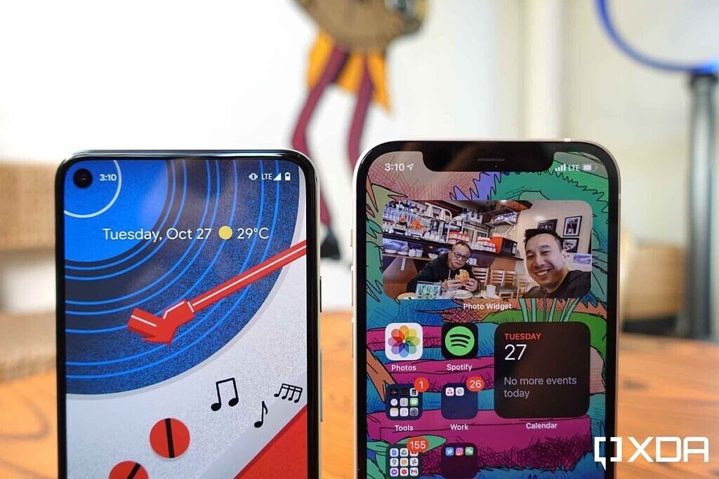 iPhone 12 with a notch and Google Pixel 5 with a hole-punch camera.