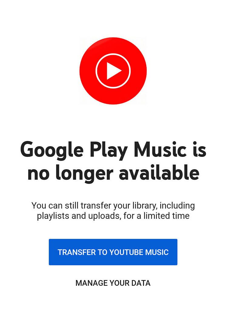 Google Play Music Closedown Message
