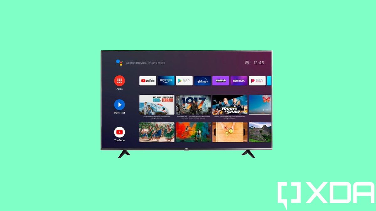 TCL 50-inch 4k android TV on mint green background