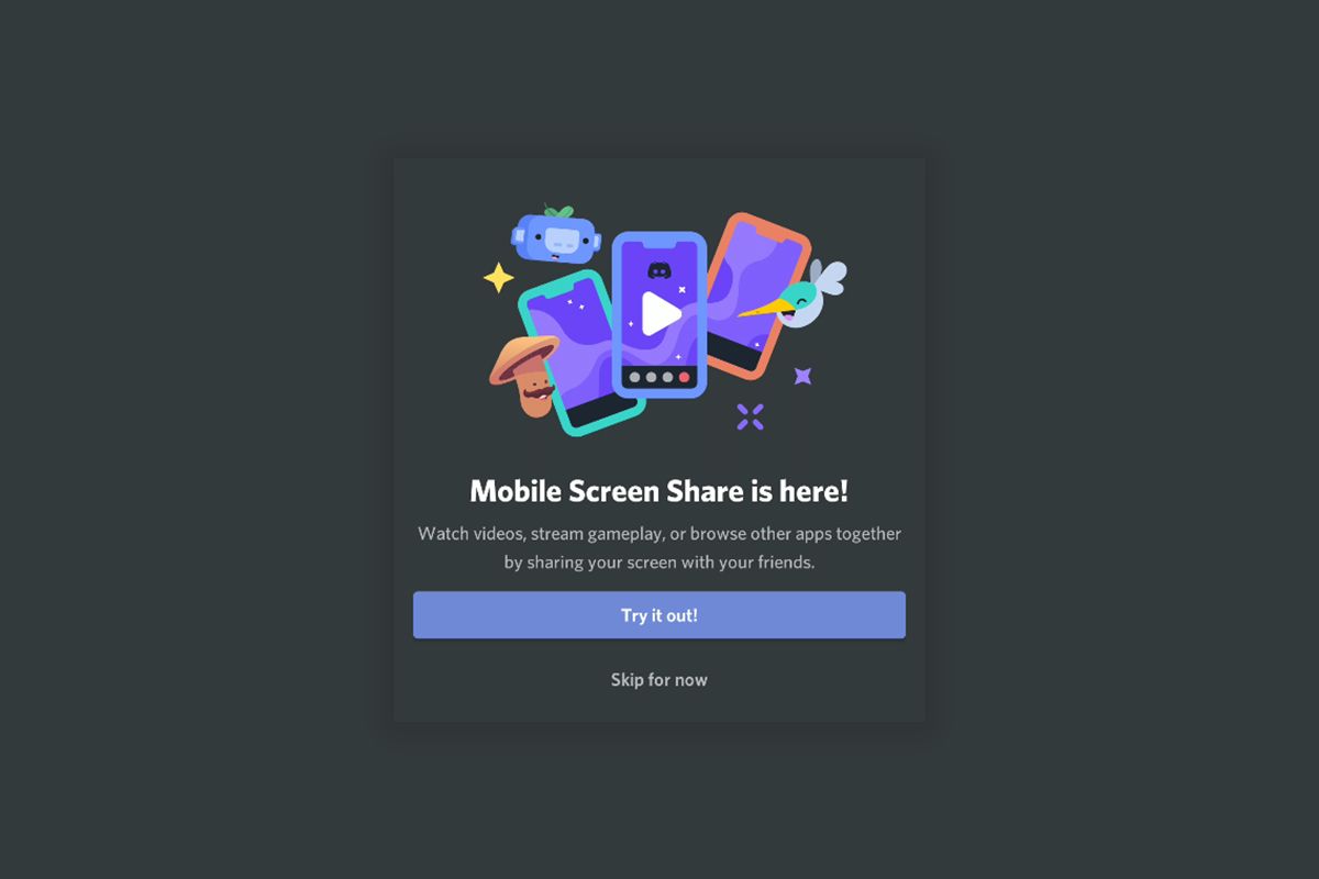 Discord for Android beta screen sharing dialog on gray background