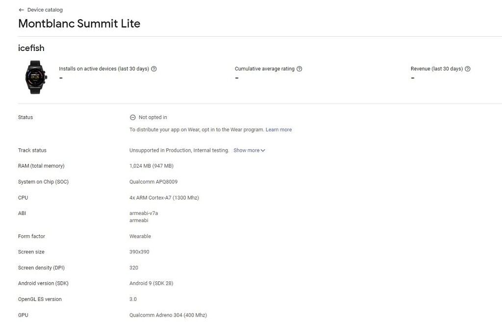Montblanc Summit Lite Google Play Console entry