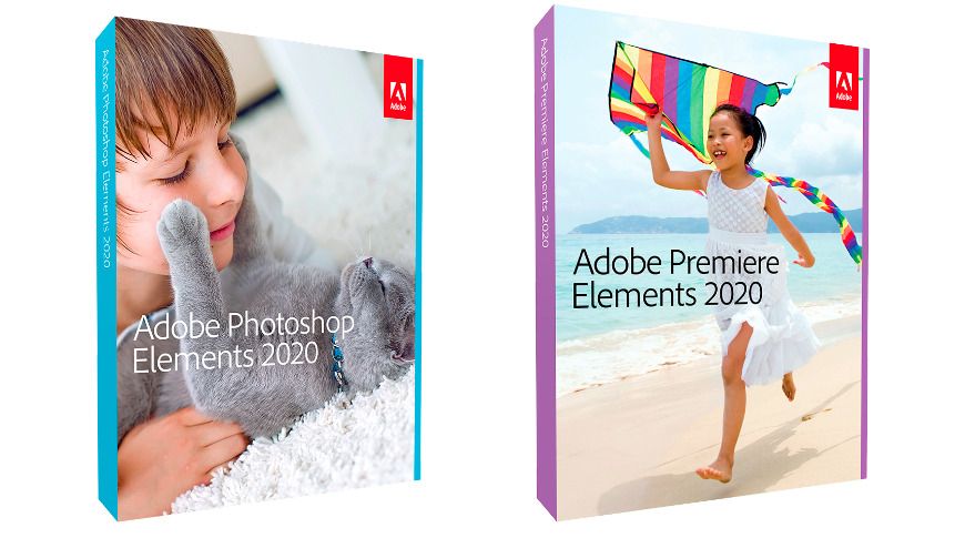 adobe photoshop elements and adobe premiere elements boxes on white background