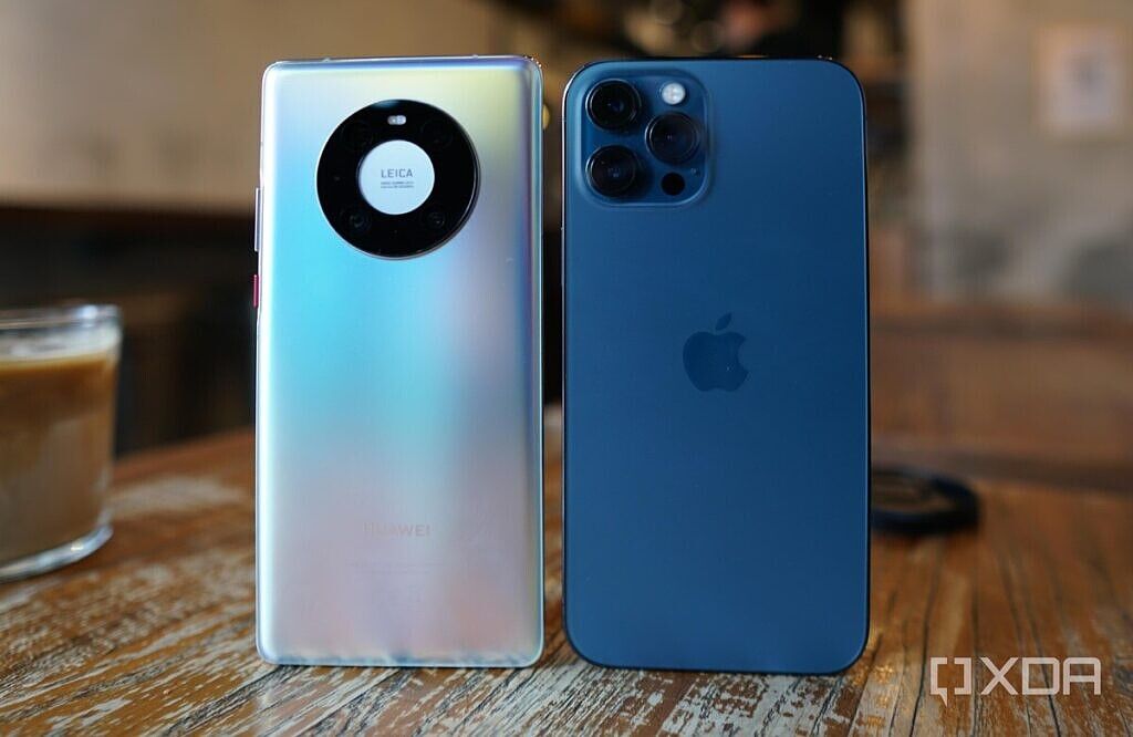 The Huawei Mate 40 Pro and the iPhone 12 Pro Max.