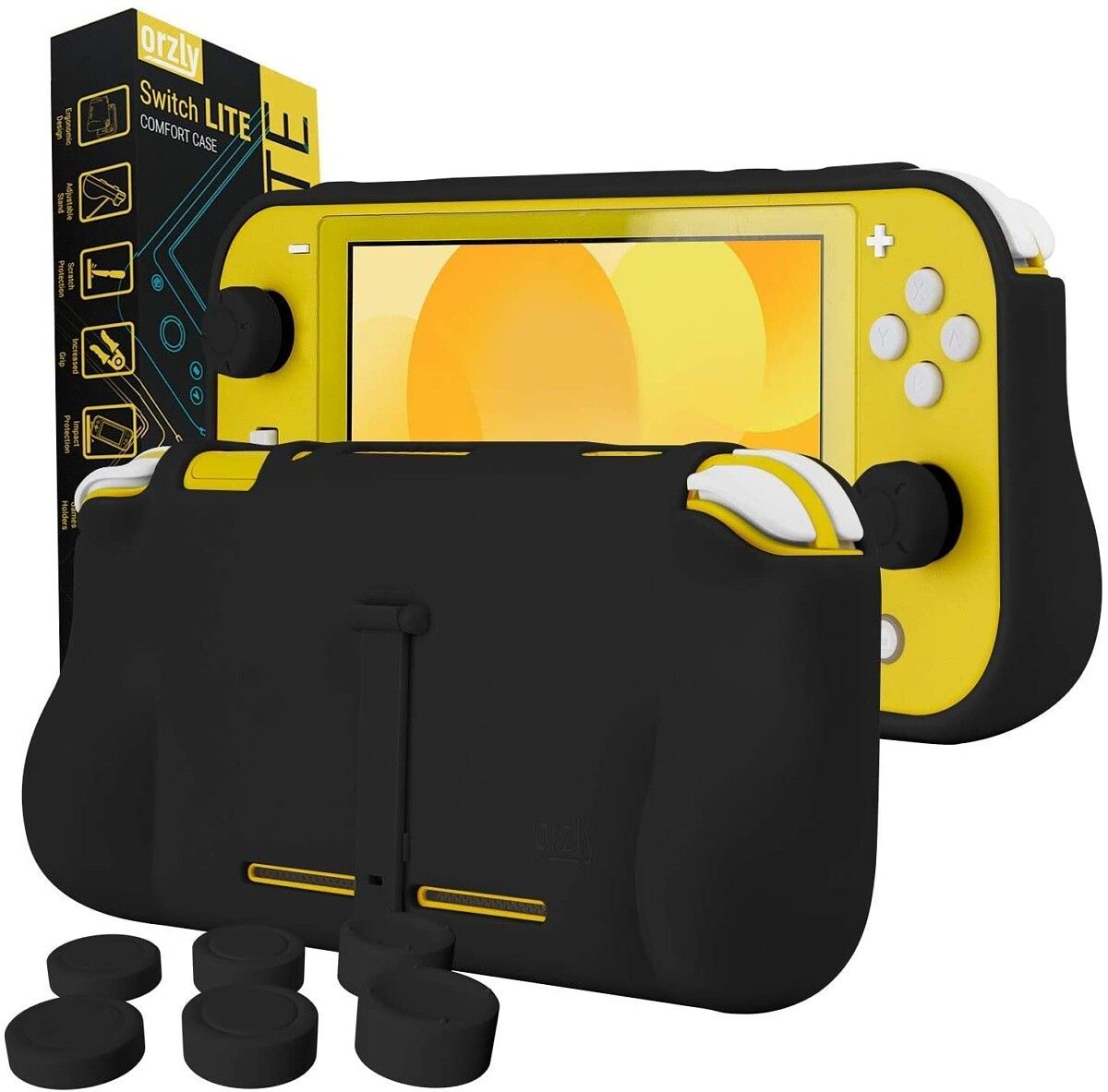 Orzly's grip case is a bulky case for the Switch Lite? Available in ten styles, this case protects against shocks, makes your Switch Lite comfortable, and comes with analog stick grips.