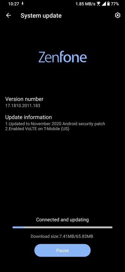 ASUS ZenFone 6 T-Mobile VoLTE Android 10 OTA