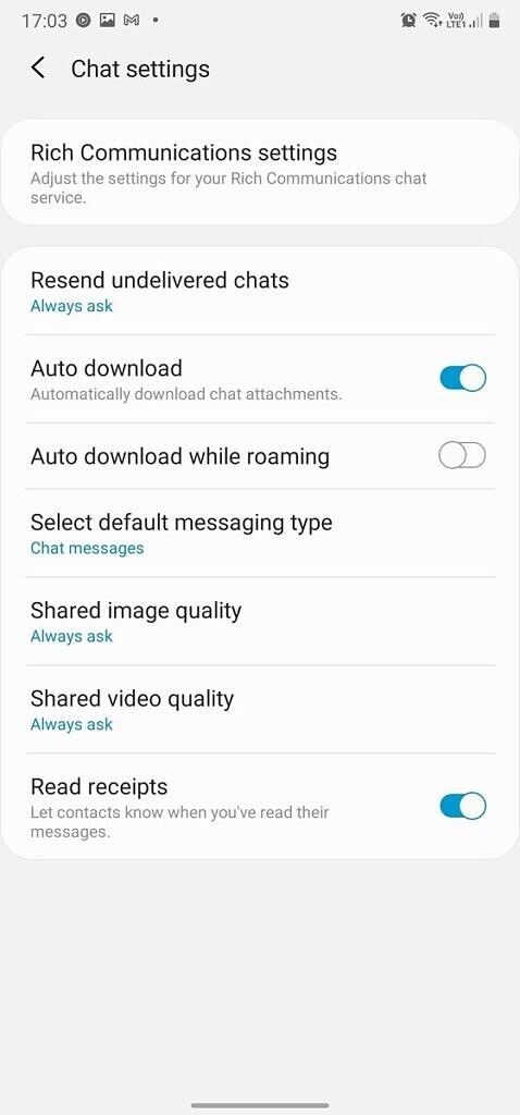 Samsung Messages Chat settings