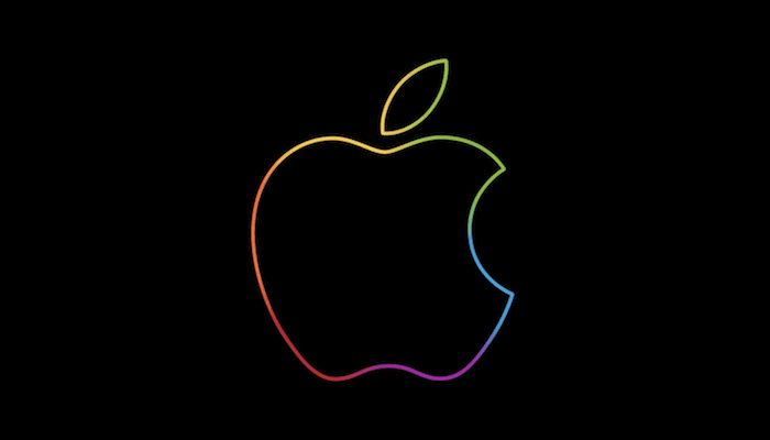 apple logo rainbow outline on black background